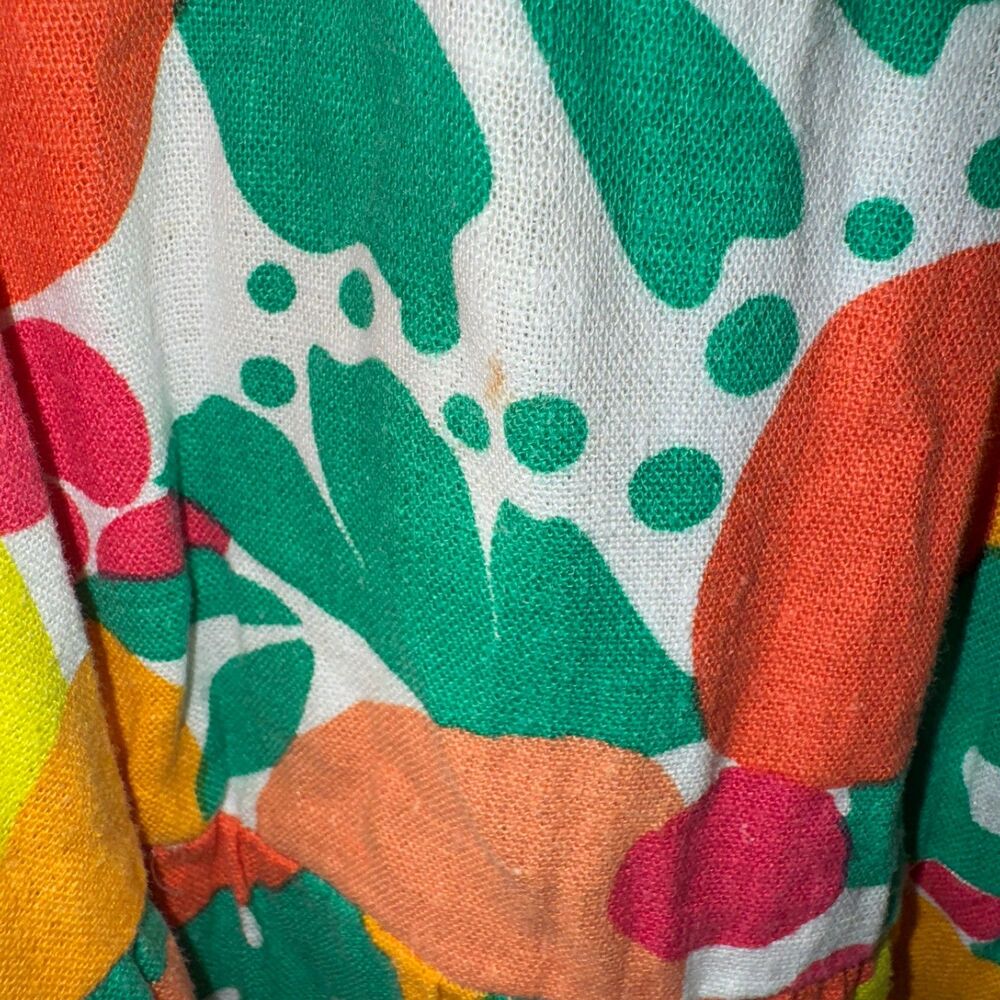 J. Crew Factory Linen Blend Printed Tiered Dress Bright Guava Kiwi 20 Pockets - Picture 3 of 5